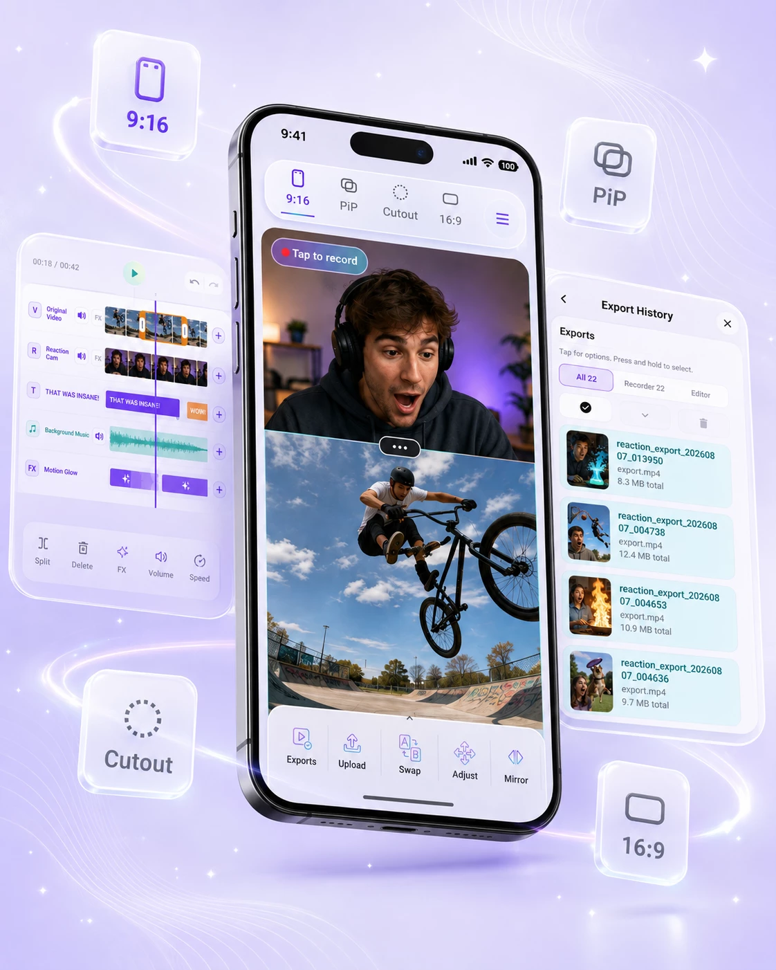 Reaction Creator recording and layout screens