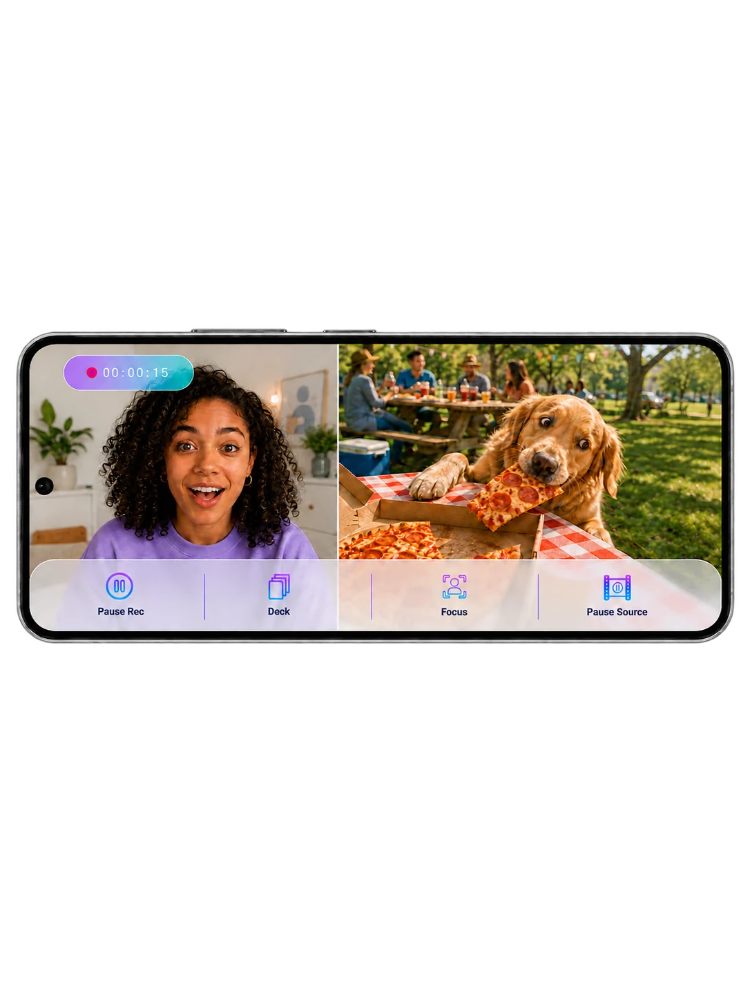 Reaction Creator 16:9 layout showing a creator and dog source side by side