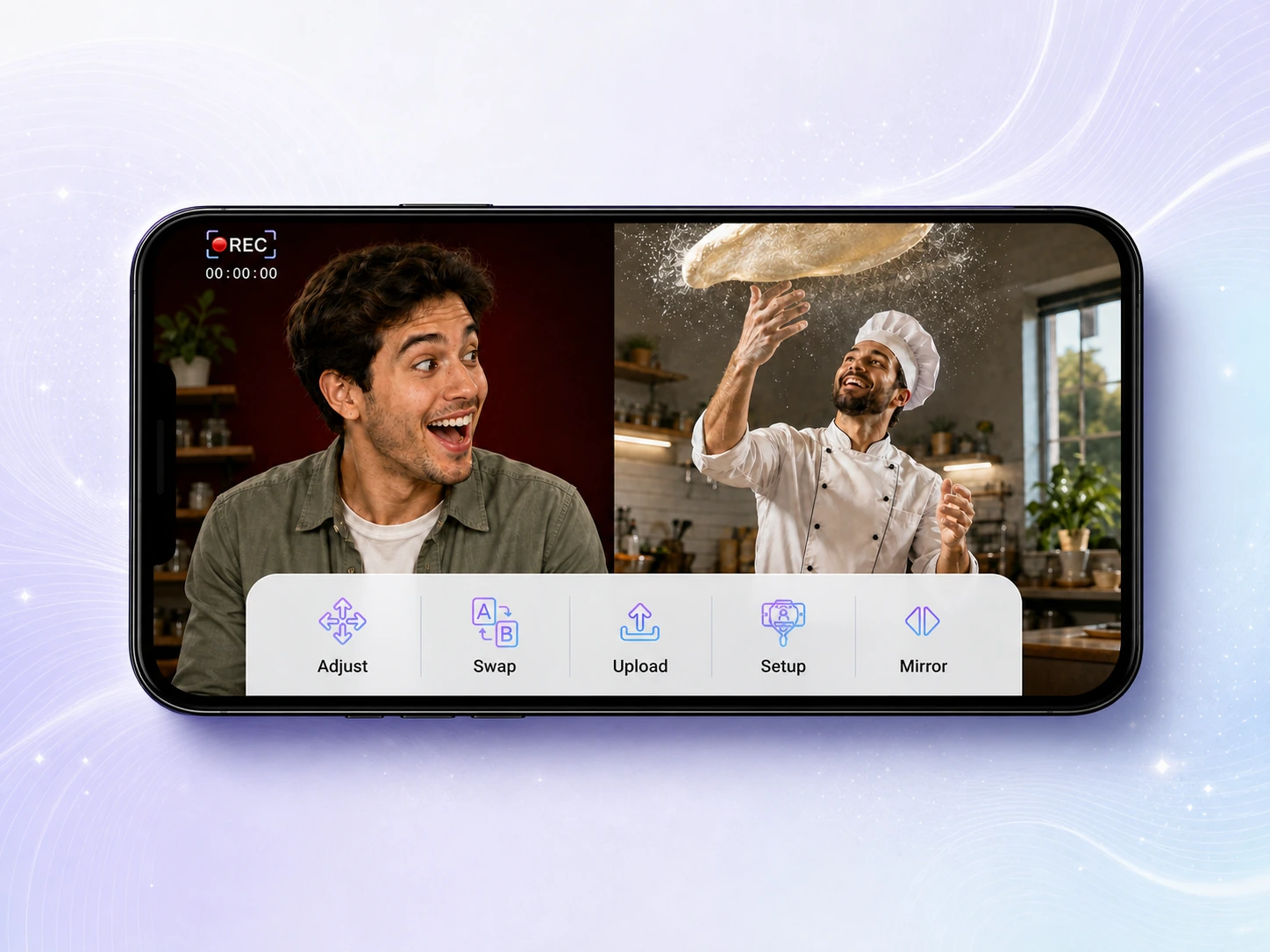 Reaction Creator landscape layout with the creator beside the source video