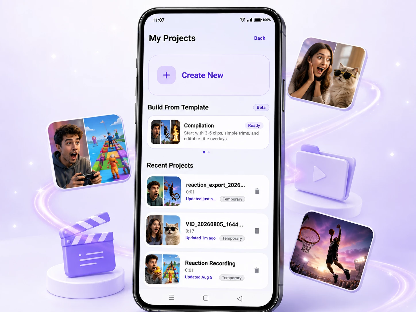 Reaction Creator projects screen
